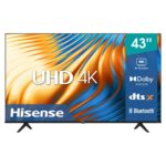 Hisense 43-inch UHD 4K TV featuring Dolby Vision, DTS:X, and Bluetooth.
